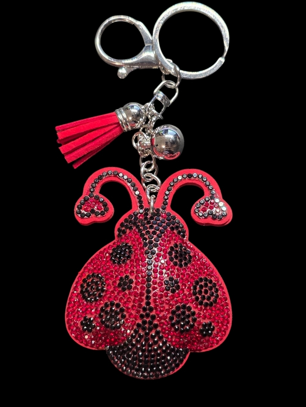 Red Ladybug Crystal Bag Charm Keychain with Tassel